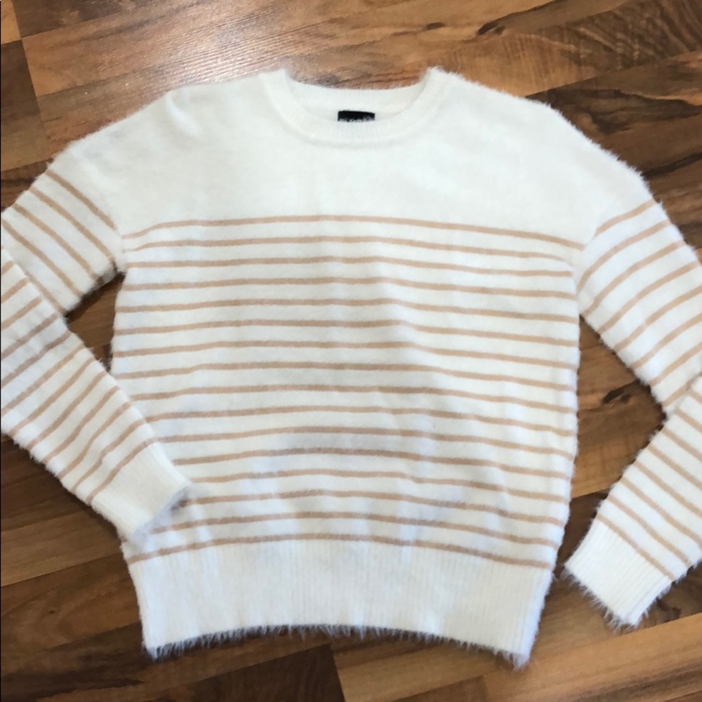 Fate Fuzzy Warm Sweater, Medium, Cream and Tan